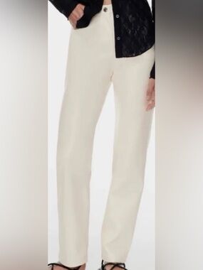 Aritzia Wilfred Melina High-Waist Ivory Faux Leather Straight-Leg Pants